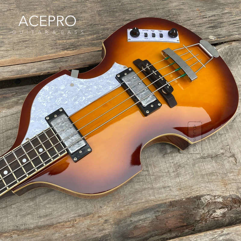 Classical Violin Bass Guitar, Hollow Body, 4 Strings, Sunburst Color, Maple Body, High Quality Pickups, Free Shipping