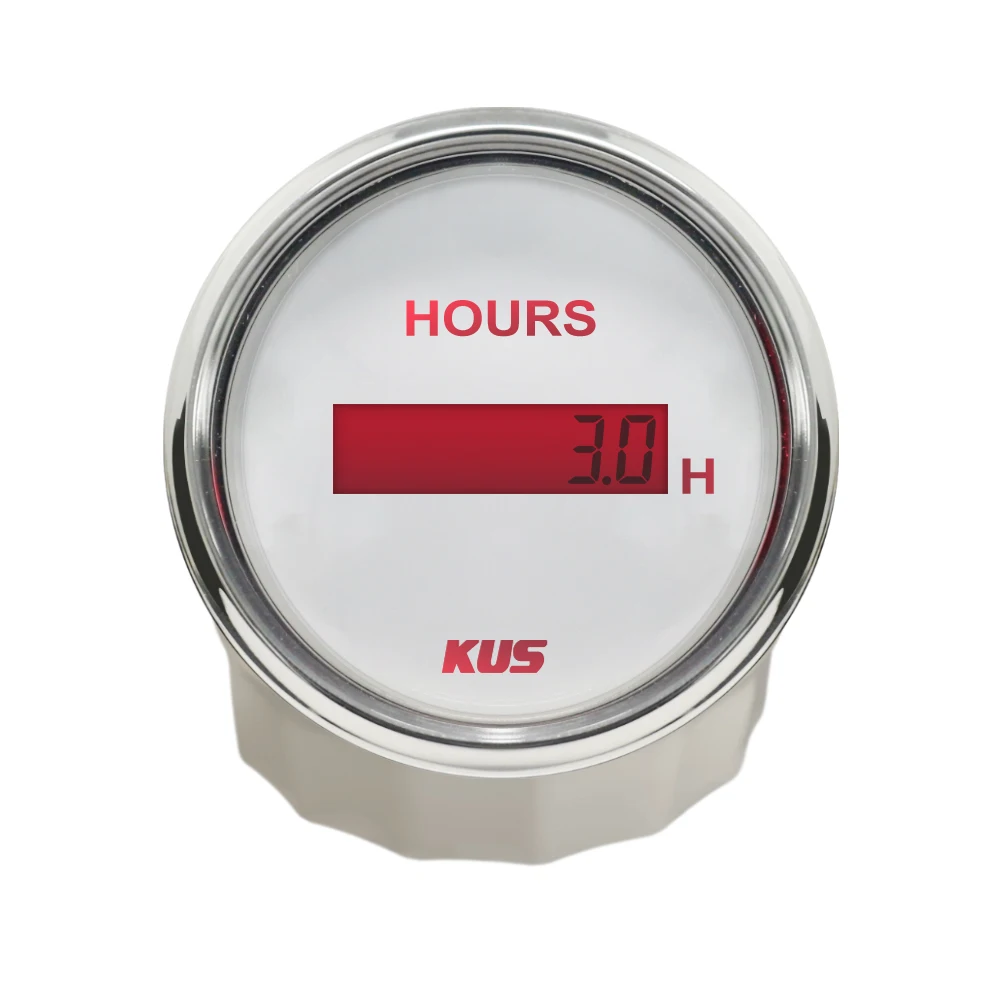 KUS Car Boat Yacht Universal 52mm Hour Meter Gauge 0-99999.9H with Red Yellow Backlight 9-32V