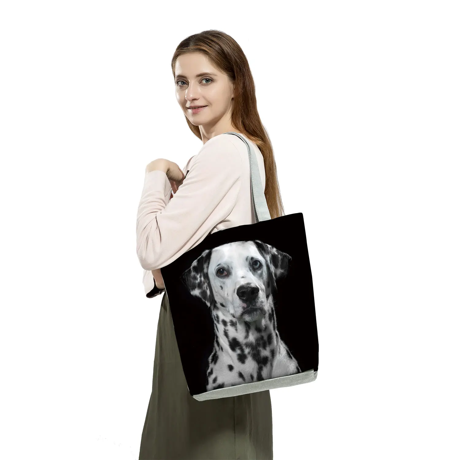 Cat Dog Print Women Handbags Animal Tote Black Shoulder Bags Large Capacity Shopping Bag Female Custom Pattern Travel Beach Bag