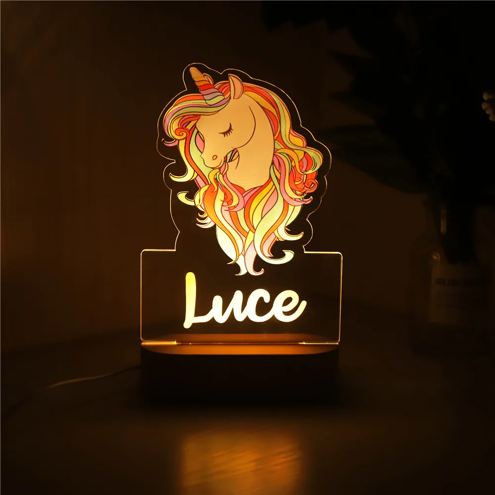 Personalized Rainbow Unicorn LED Night Light Custom Name Cute Lamp with RGB/Warm Light Base for Baby Kids Bedroom Bedside Decor