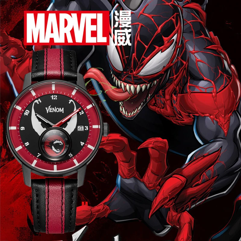 Marvel For Mens Watch Avengers Venom Spider man Quartz WristWatch Leather Calendar Luminous 50M Waterproof New Relogio Masculino