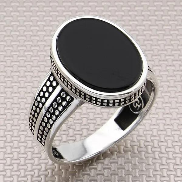 

Classic Silver Ring Oval Black Onyx Zircon Gemstone Silver Ring Men Solid 925 Sterling Silver Handmade Accessory Biker Gift Him