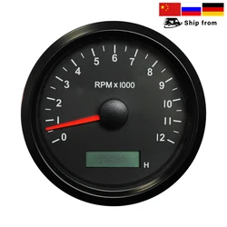 85mm Auto Marine Tachometer 3000/4000/8000/12000RPM Gauge with Hourmeter Adjustable 12V/24V with Red or Yellow Backlight