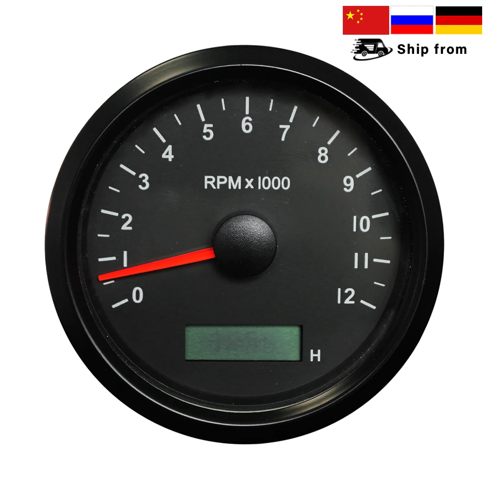 85mm Auto Marine Tachometer 3000/4000/8000/12000RPM Gauge with Hourmeter Adjustable 12V/24V with Red or Yellow Backlight