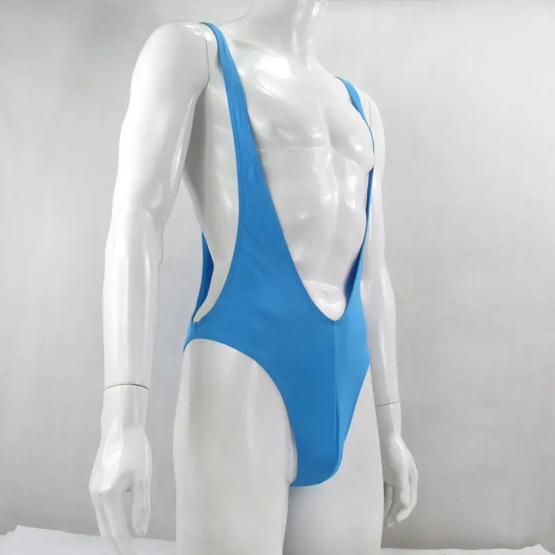 Mens G3391 bodysuit Thong Leotard Poly spandex High Cut U Back swimwear fabric