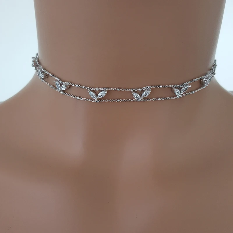 Leaf Marquise Choker Silver Choker Art Deco Choker 925 Sterling Silver Made in TURKEY