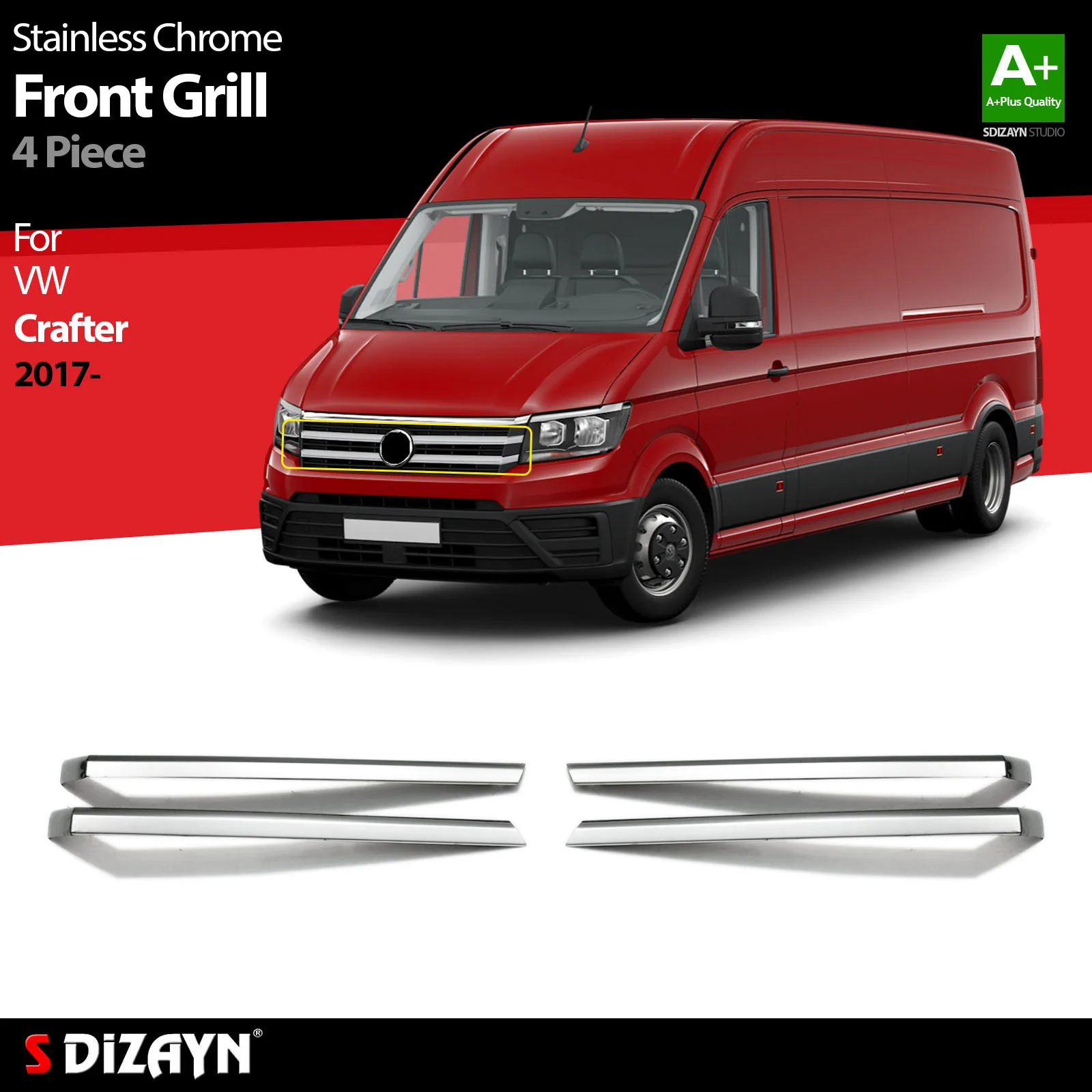 

S Dizayn For Volkswagen Crafter Chrome Front Grill Stainless Steel 4 Pcs VW Exterior Car Accessories Parts Auto Products Sticker