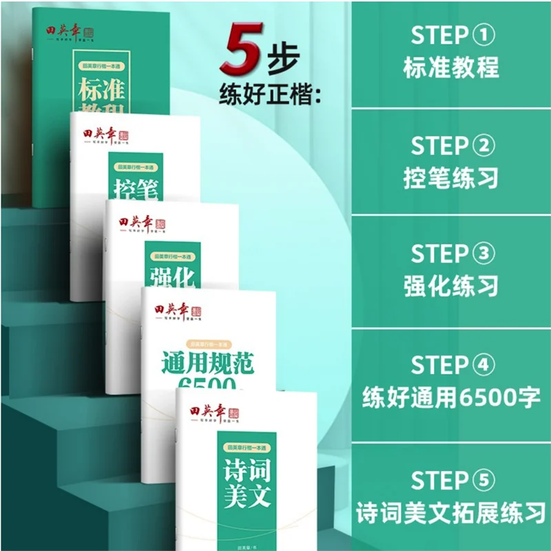 5Pcs/set 2022 Regular Script & Running Script All in One Chinese Pen Calligraphy Textbooks Copybooks  by Tian Yingzhang