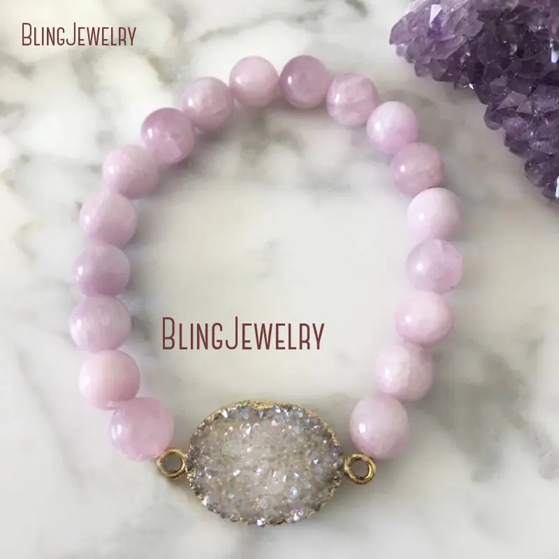 

BM33081 Agates Druzy Geode Bracelet Kiwi Jaspers or Lavender Jades Beads Stretch Beaded Stacking s