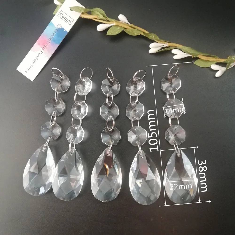 Camal 5Pcs Crystal Clear 38mm Teardrop Prisms Pendants Parts Beads Garland Hanging Chandelier Lamp Lighting Part Home Decoration