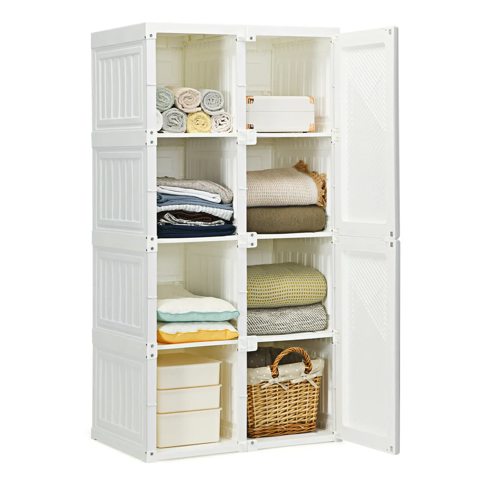 Portable Closet Clothes Foldable Armoire Wardrobe Closet w/ 8 Cubby Storage