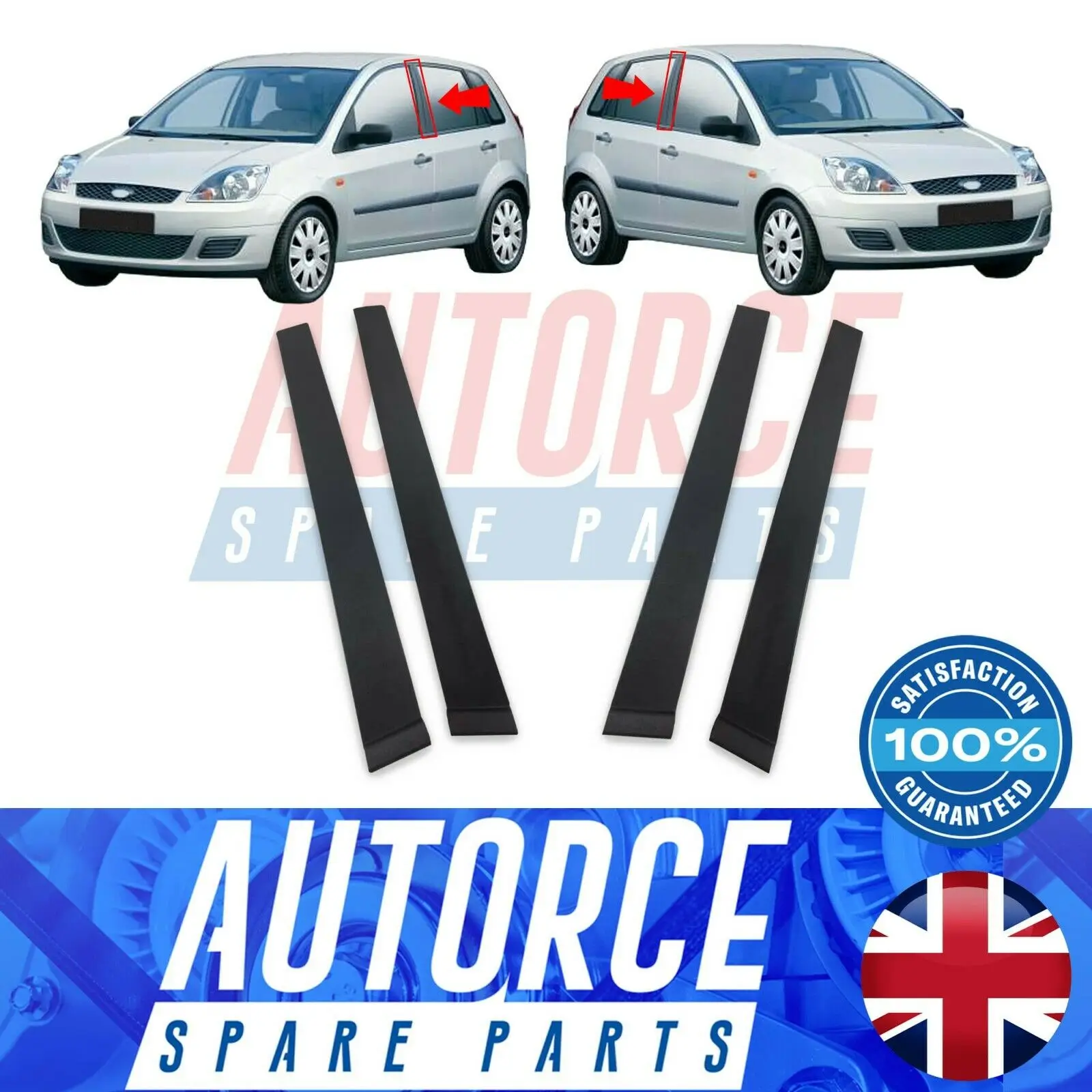 4X FOR FORD FIESTA MK5 2001 - 2008 FOR DOOR PILLAR MOULDING TRIM SET PANEL 4/5 DOORS -FITS- 7N11-N25458-AA, 1473669