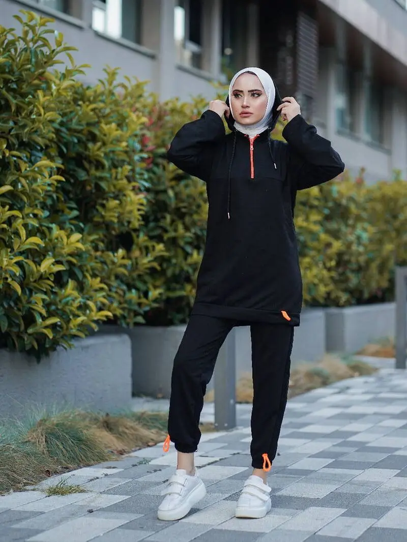 Hoodie Double Tracksuit Set Islamic Sports Wear for women islamic coat Muslim Women Dress Set Sport Hijab Suit jackets Dubai2022