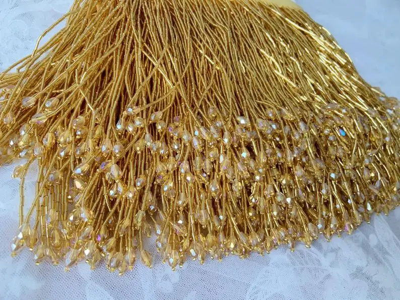 Light Pink Heavy Bead Fringe Tassel Trim For Dance Costume, Haute Couture Dress Trimming Beading Fringe Gold Silver Blue