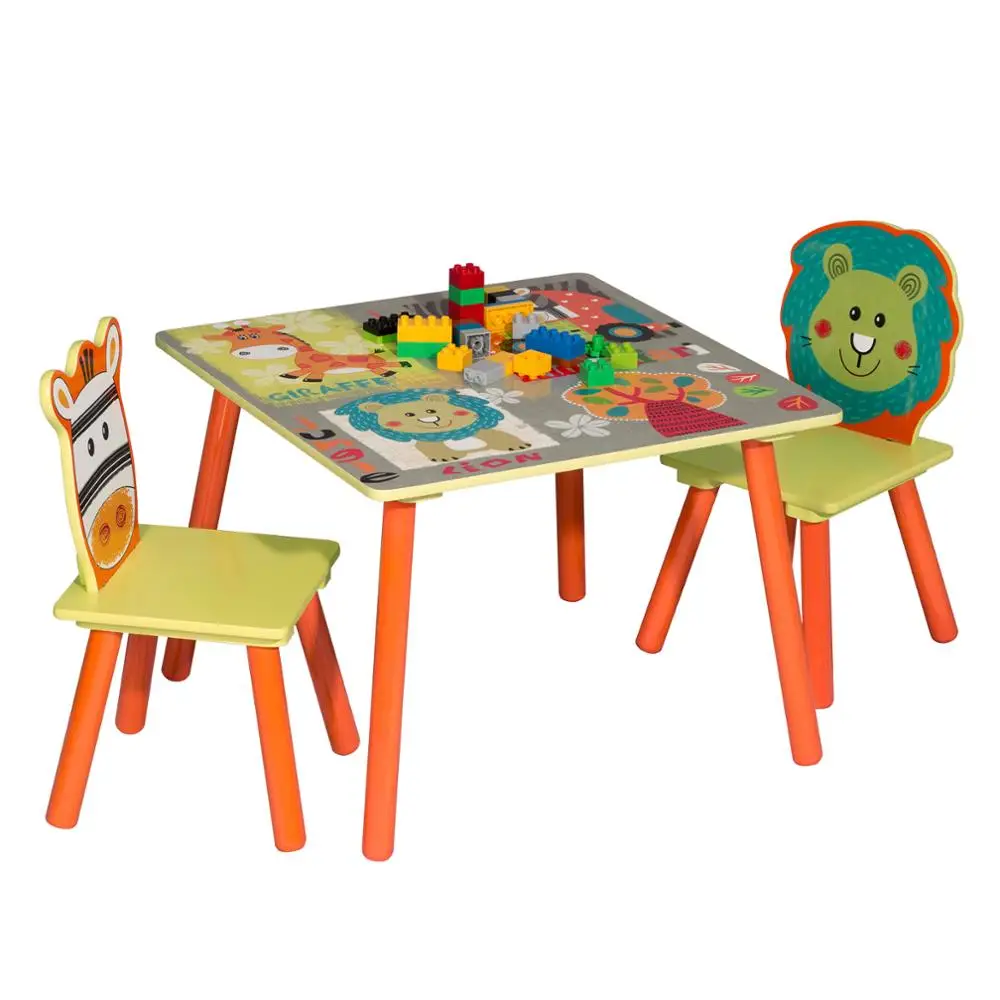 1Set Lovely Wooden Kids Children's Table Desk with 2 Chairs Stools for Preschoolers Girls Boys Activity Play Table Chair Set