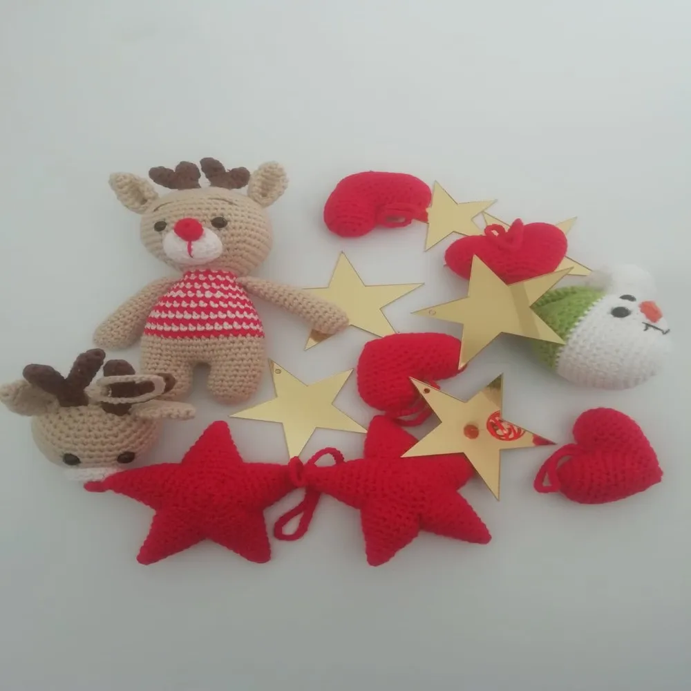 Christmas Tree Ornaments Hello 2022 Fun Amigurimi Handmade Baby Deer Snowman Head Star Heart