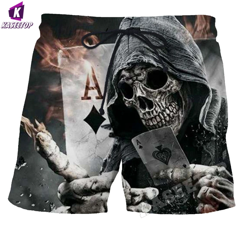 Men's Horror Skull 3D Printed Summer Beach Shorts Fashion Casual Quick-drying EU Size Oversized Swimsuit Outer Board Shorts 6XL