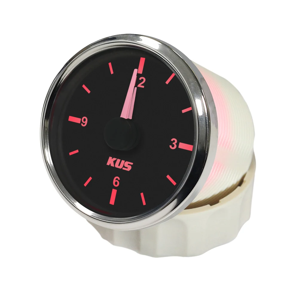 

KUS 52mm Clock Gauge 12-hour Format with Red Backlight for RV ATV Yacht 12V 24V