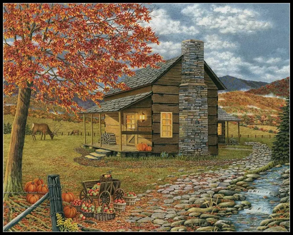 

Smoky Mountain Harvest - Counted Cross Stitch Kits - DIY Handmade Needlework for Embroidery 14 ct Cross Stitch Sets DMC Color