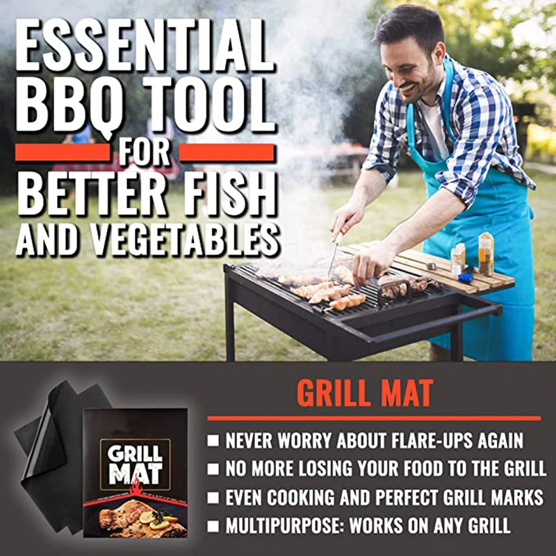 Antiaderente BBQ Grill Mat, Esteira de cozimento, Cozinhar, Grelhar folha, Resistência ao calor, Facilmente Limpo, Ferramenta de cozinha, Churrasco,