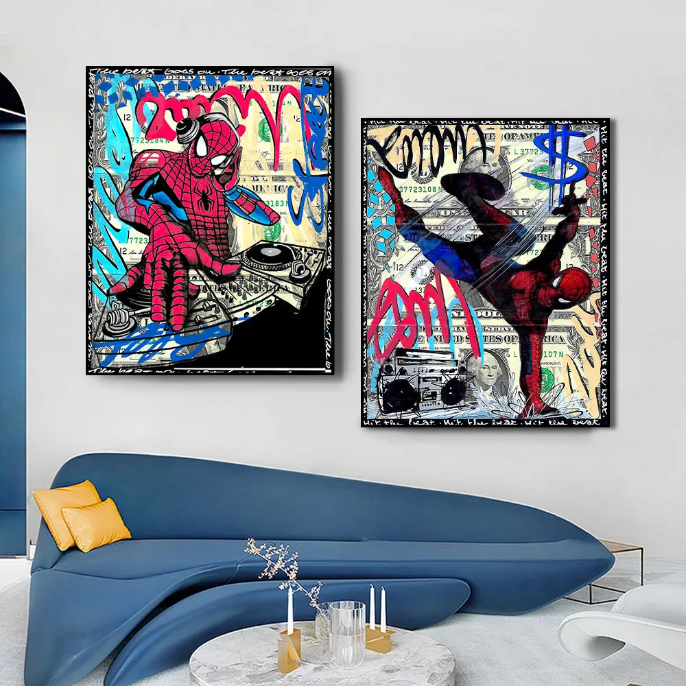 

Abstract Graffiti Spiderman Wearing Headphones Canvas Prints Painting On The Wall Art Marvel Decorative Poster For Living Room