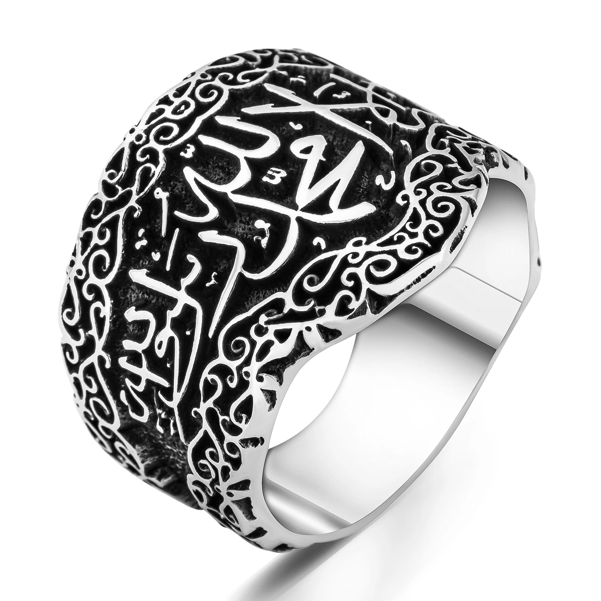 Solid 925 Sterling Silver Word of Tawhid Islamic Men's Ring Business Jewelery Handmade Allah Muhammed Jewelry Gift For Him