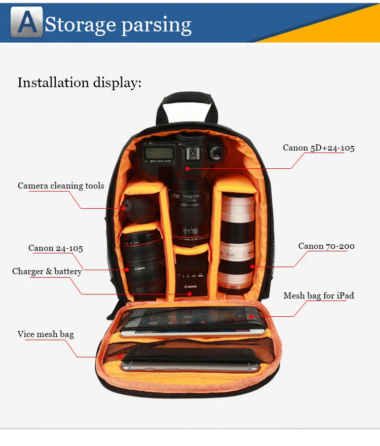 Wasserdichte Kameratasche, Outdoor-Fotografie-Rucksack, Video-Digitale Einzelobjektiv-Spiegelreflexkamera-Tasche, Geeignet für die Meisten Kameras – Detail 4