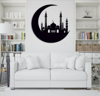 35x35 cm MDF Islamiic Wall Decoration -Crescent and Mosque Designed