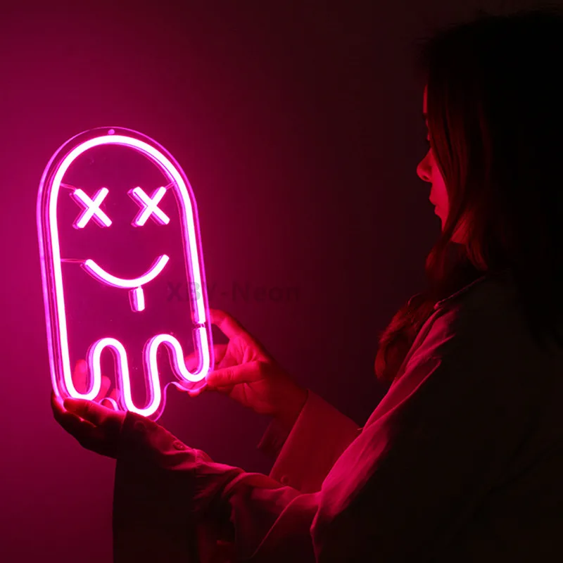 Custom Neon Sign Cartoon Grimace Funny Face USB LED Flex Neon Light Party Holiday Outdoor Indoor Room Wall Hanging Decoration