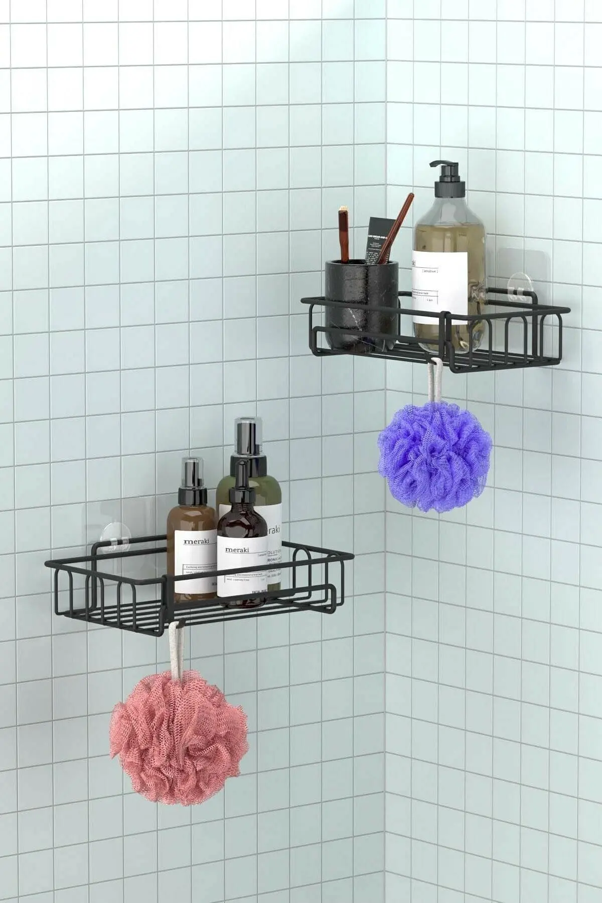 Bathroom Storage Rack Shower Shelf No Drill Sticky Shampoo Holder Wall Mounted Organizer Bathroom Accessories Stainless Steel