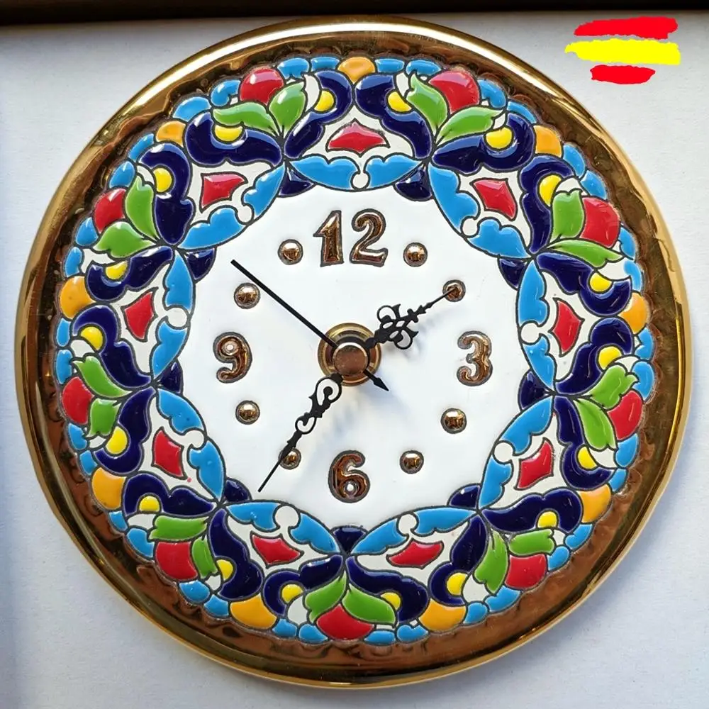 Clock ceramics from 15 cm/6 inches diameter-enameled up handmade-gold 24 k-Wall or support -ARTECER-