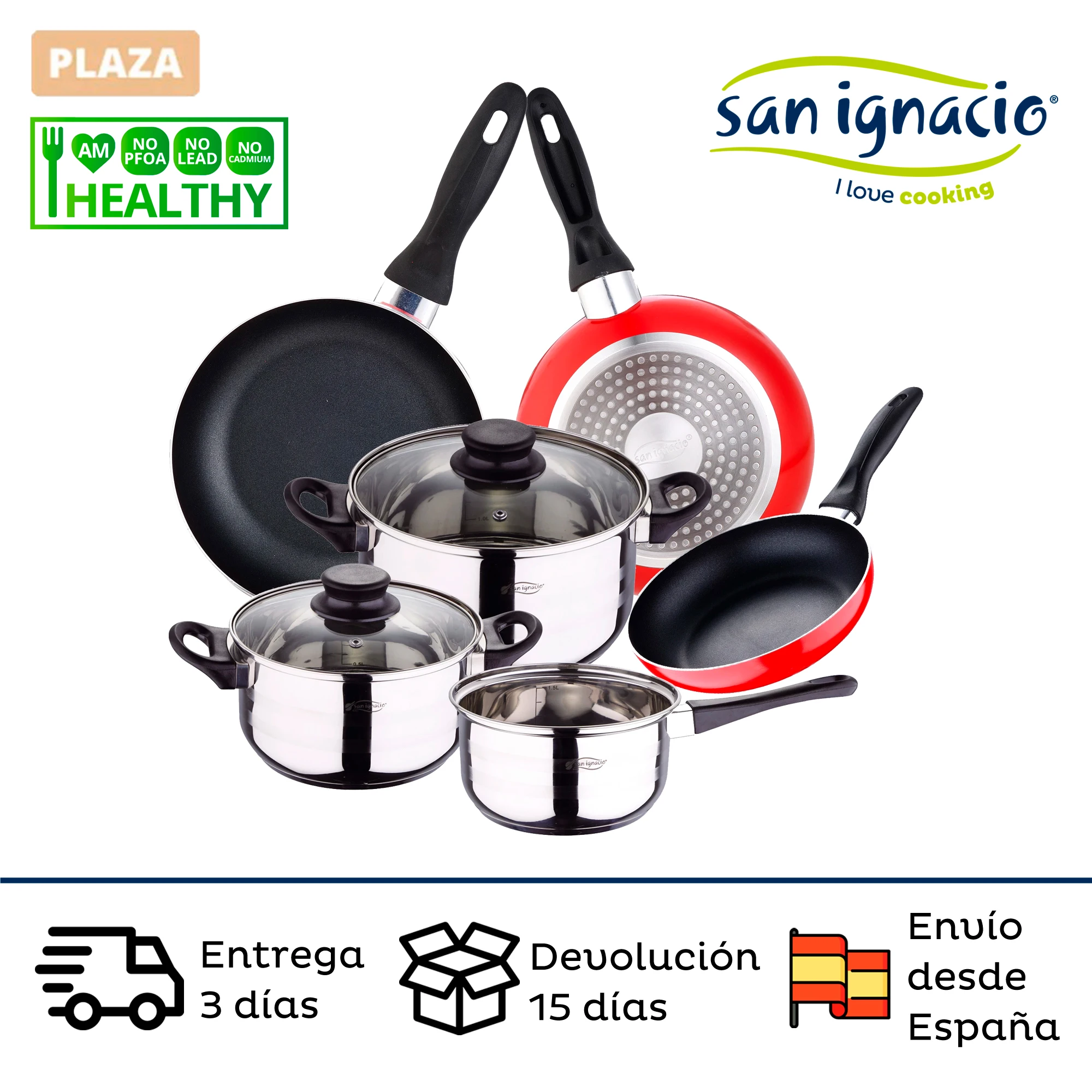 Kitchen battery 5 PCs SAN IGNACIO Toledo in stainless steel and pans set 16/20/24cm pressed aluminum, induction