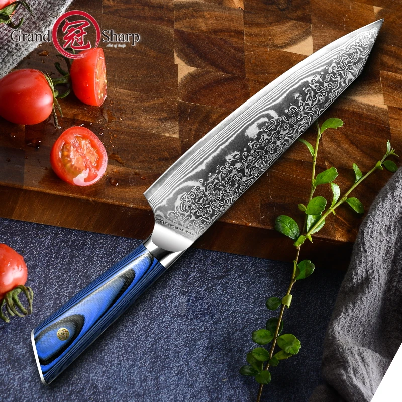 

Профессиональный кухонный нож Grandsharp, гибридный шеф-повар Kiritsuke Blade VG10, японская Дамасская сталь, 67 слоев, инструмент для нарезки