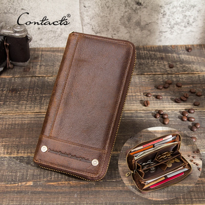 

CONTACT'S Casual Men Wallet Long Design Card Holder Male Purse Large Capacity Genuine Leather Wallets Phone Bag Rfid Carteras