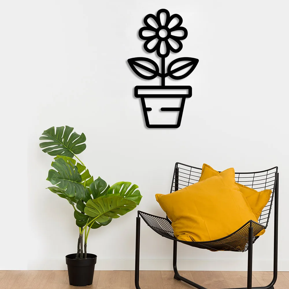 Double Leaf Daisy Flower in Pot Wall Room Accessory Wooden Table 50x30cm