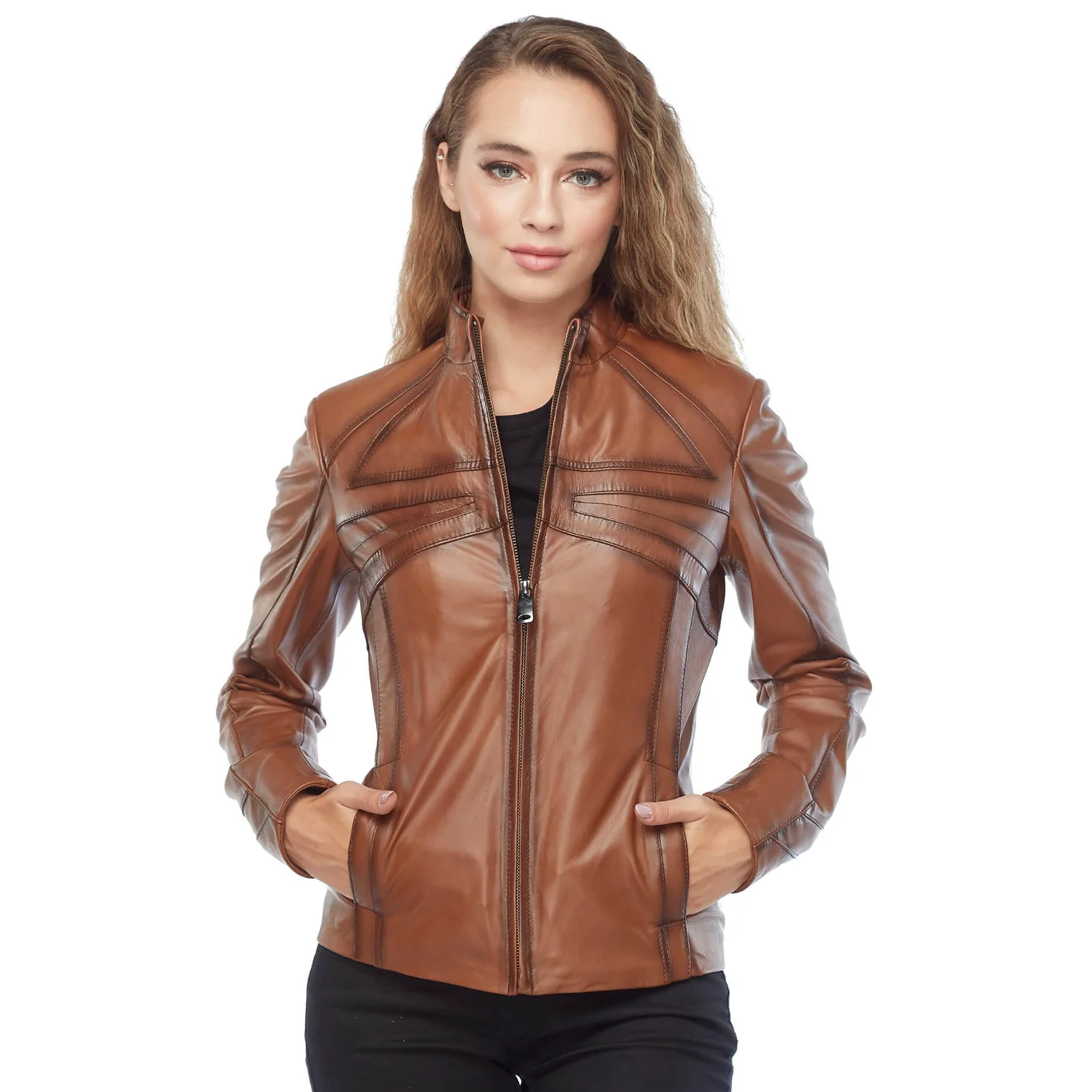 Genuine Leather Women 'S Jacket Coat Sheep Lamb Sheepskin Autumn Winter 2022 Thin Large Size Vintage Biker Cinzia Tan