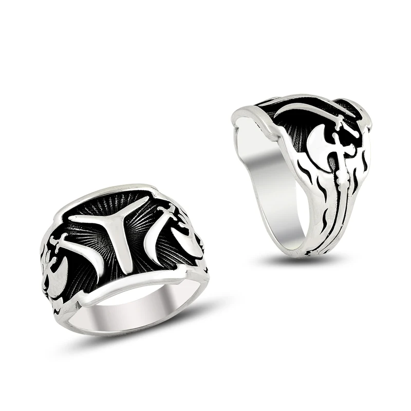 925 Silver Ertugrul Symbol Printed Elegant Men Rings