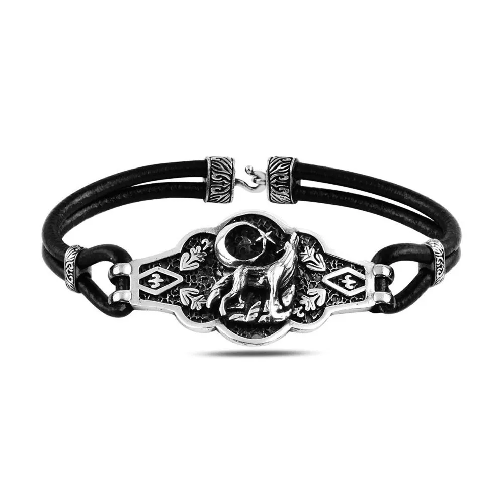 Silver Wolf Bracelet for Men 925 Sterling Silver Collocation Fashion Natural Male Punk Mask Vintage Antique Jewelry Gift