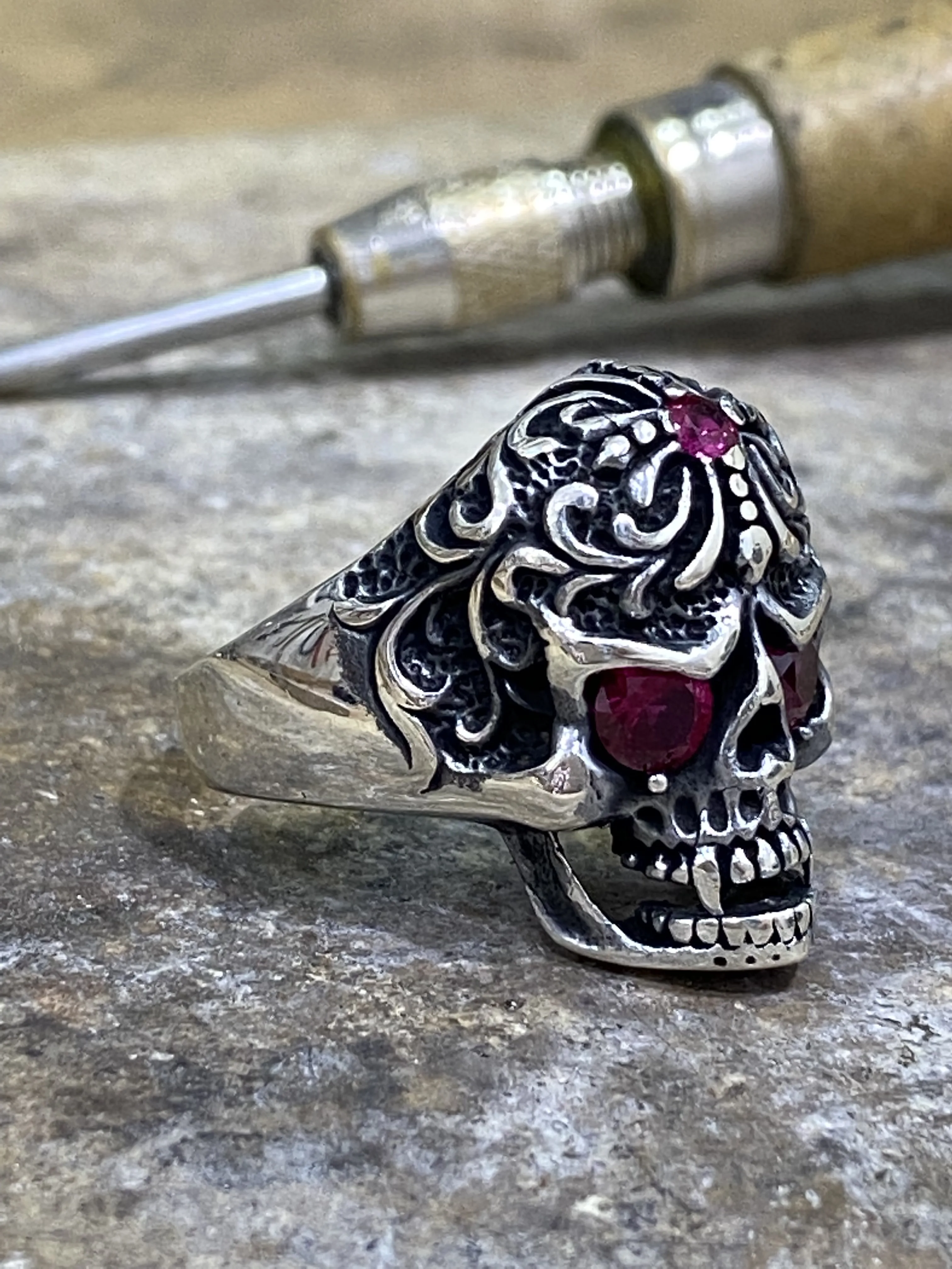 Silver Skull Ring ,Silver Skull Signet Ring,Unique Skull Ring, Men Handmade Biker Jewelry , Silver Ring For Women For Men