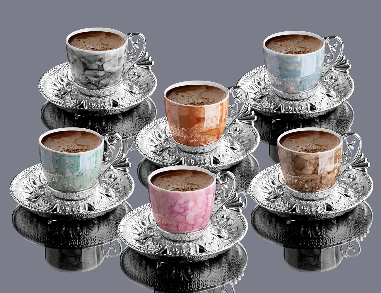 Turkish Coffee Set - Lal Coffee Set - Silver White Color