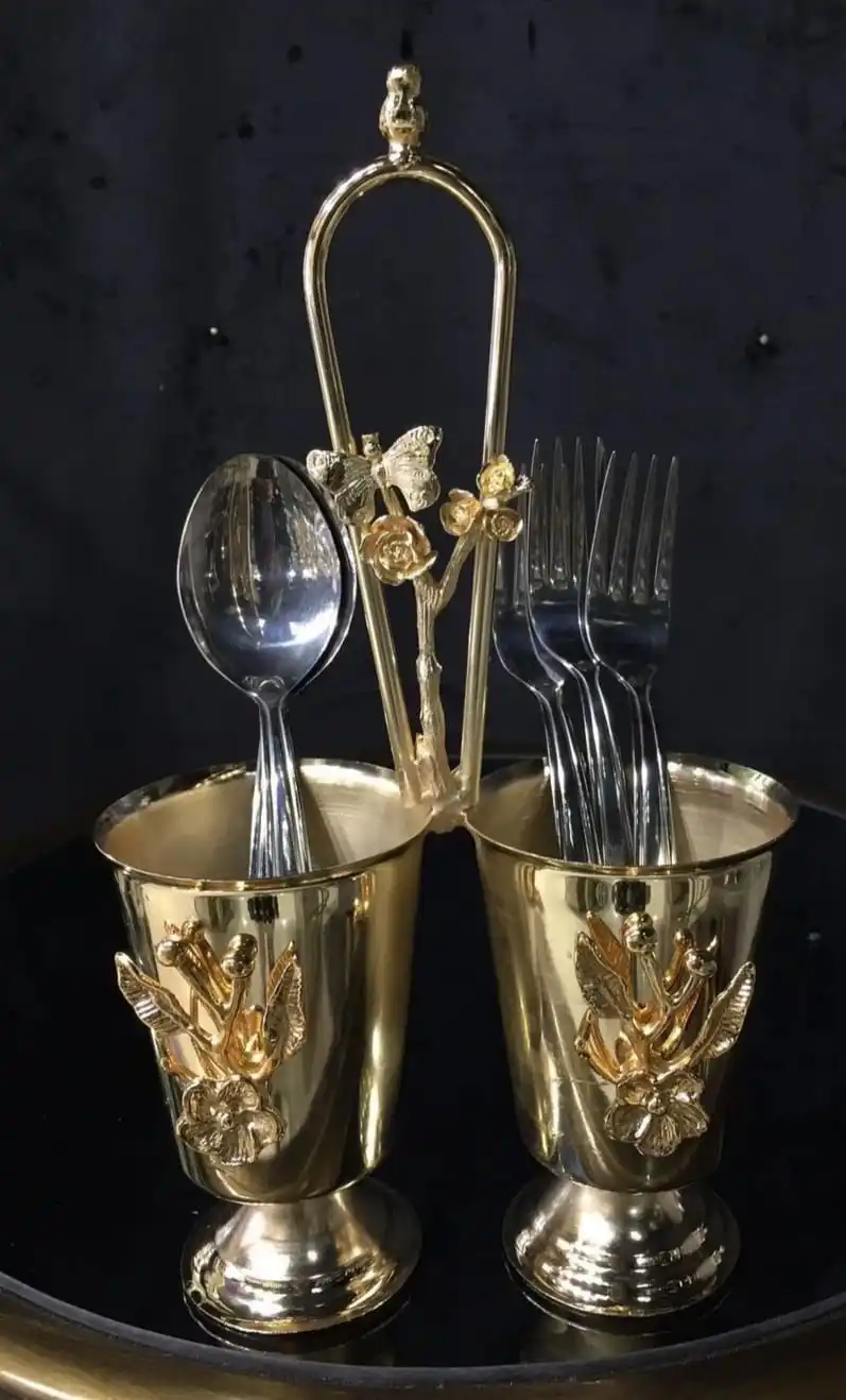 Spoon stand Cutlery Gold Yellow Metal Kitchen Counter Equipment Japanese Rose Pattern Metal