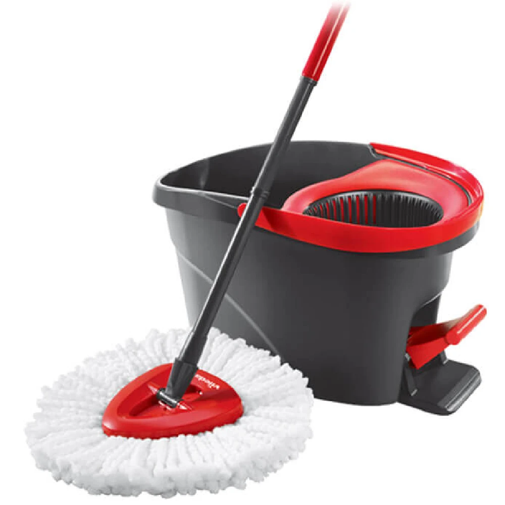 Vileda Turbo Mop Cleaning Bucket Pedal Kit Wash Floor Microfiber Cloth Wet Dry Hands Free Crimping