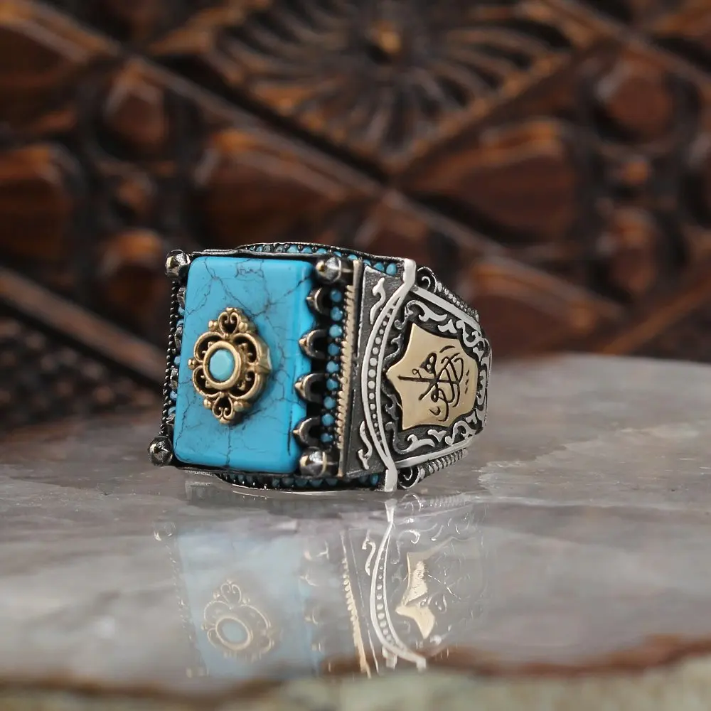 Real Pure 925 Sterling silver ring real turquoise stone hand made made in turkey luxury and trendy model vintage style model