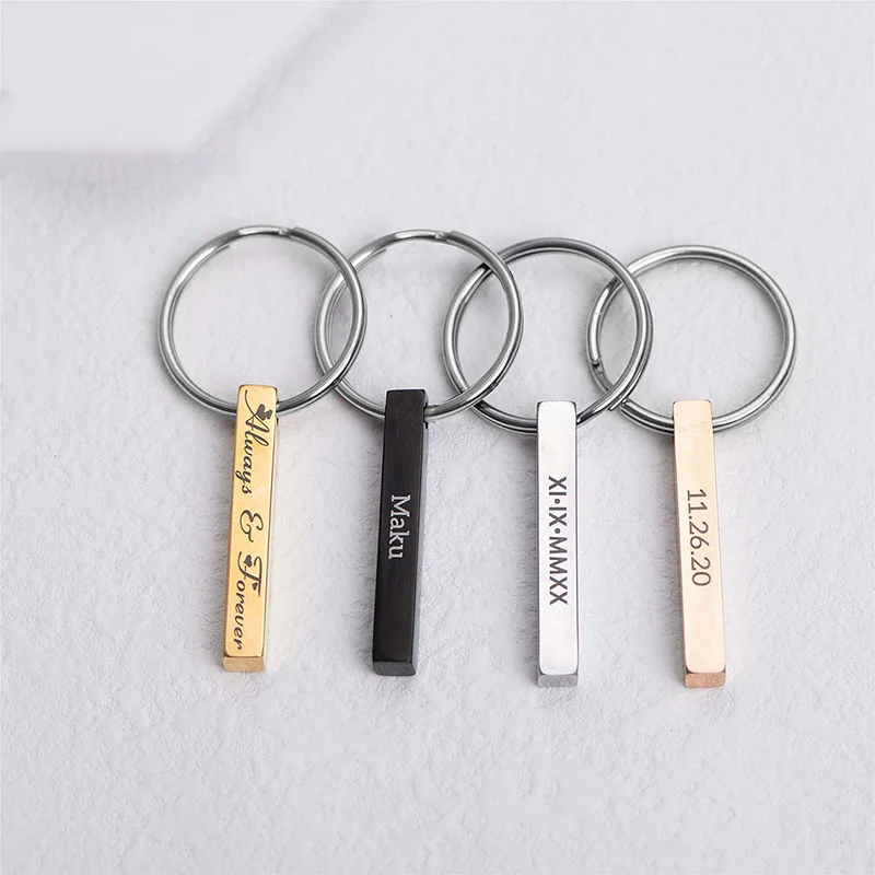 

Customied 3D Vertical Bar, Personalized 4 Side Keychain Engraved with Any Name ,Men Women Boyfriend Husband Birthday