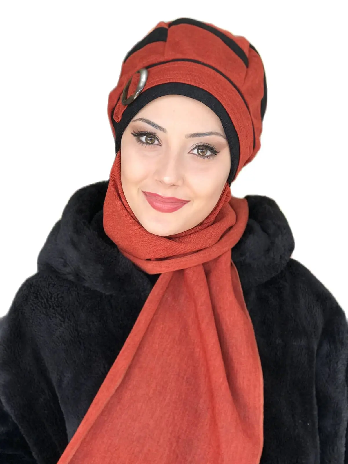 New Fashion Hijab Women 2021 Muslim Hijab Islamic Scarf  TulleTurban Scarf Tile Passionflower Model Black Stripe Buckled Scarf B