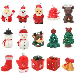 10pcs Christmas Thematic Resin Decoration Ornament Pendants Charms Deer Tree Sock Snowman Approx 16-30×22-41mm For Gift Necklace