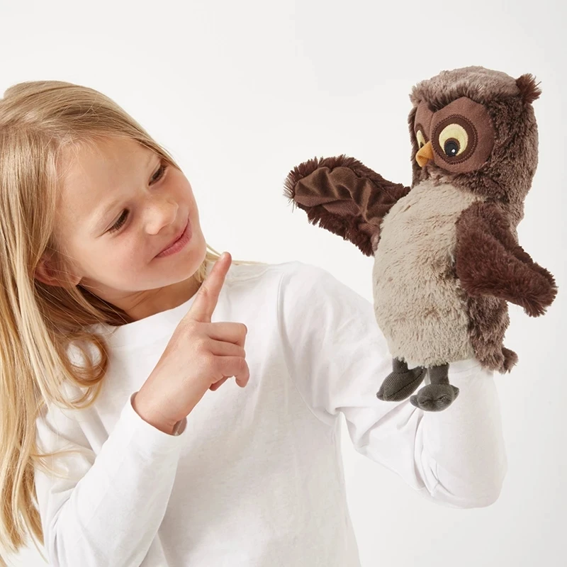 Owl Hand Puppet Bird Soft Plush Toy Stuffed Doll Cartoon Animal Wild Nature Zoo Dad Mom Play House Bedtime Story Boy Girl Gift