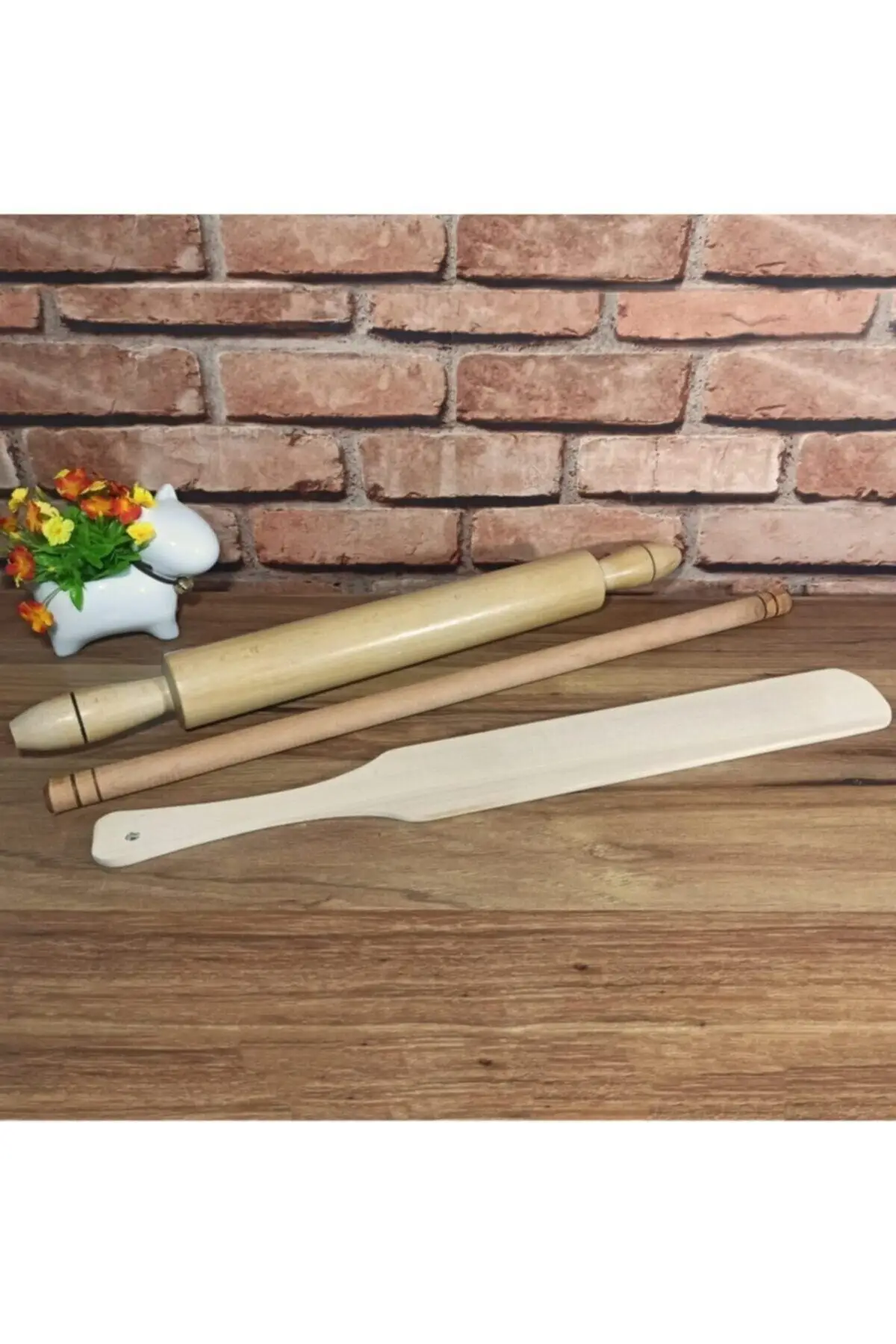 

Wooden Roller + Rolling Pin + Spinner Dough Roll Out Handmade Turkish Made of Beech and Fir Tree 45 cm