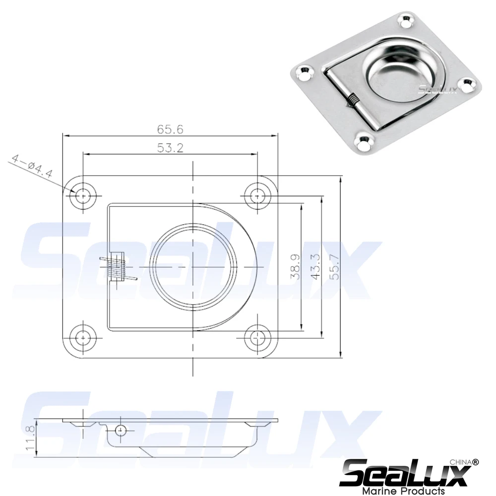 Sealux Marine Grade Stainless Steel Spring Loaded Flush Lift Handle for storage Boat Yacht Fishing