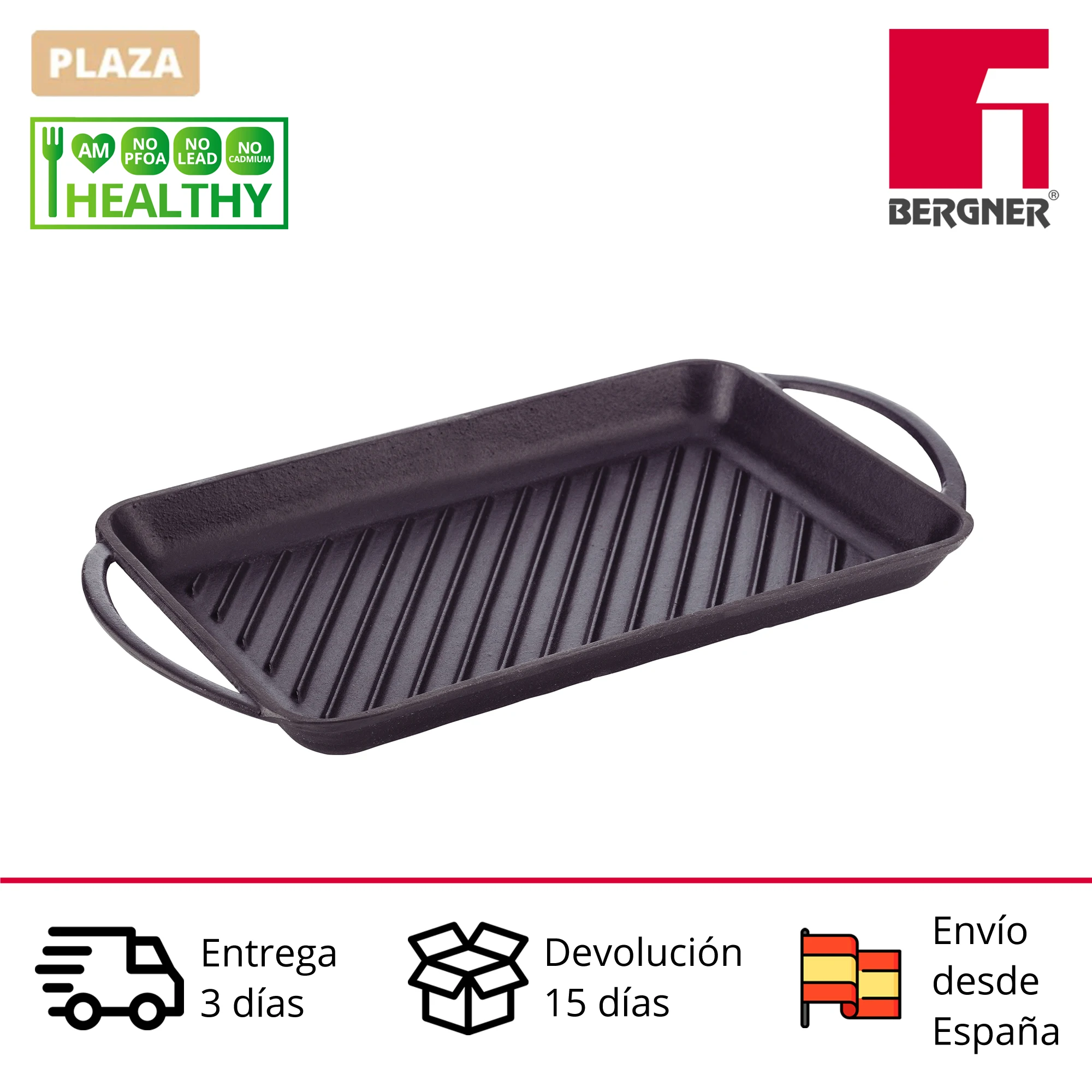 BERGNER Vita 33,5x22x3 cm stepper in cast iron with full-induction background and Whitford non-stick coating